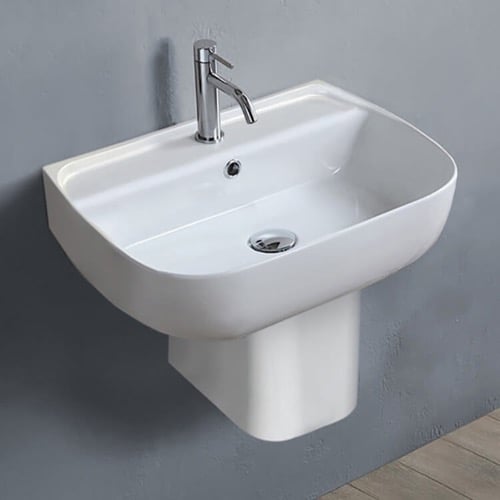 Rectangular White Ceramic Semi-Pedestal Sink CeraStyle 078500U-S-PED